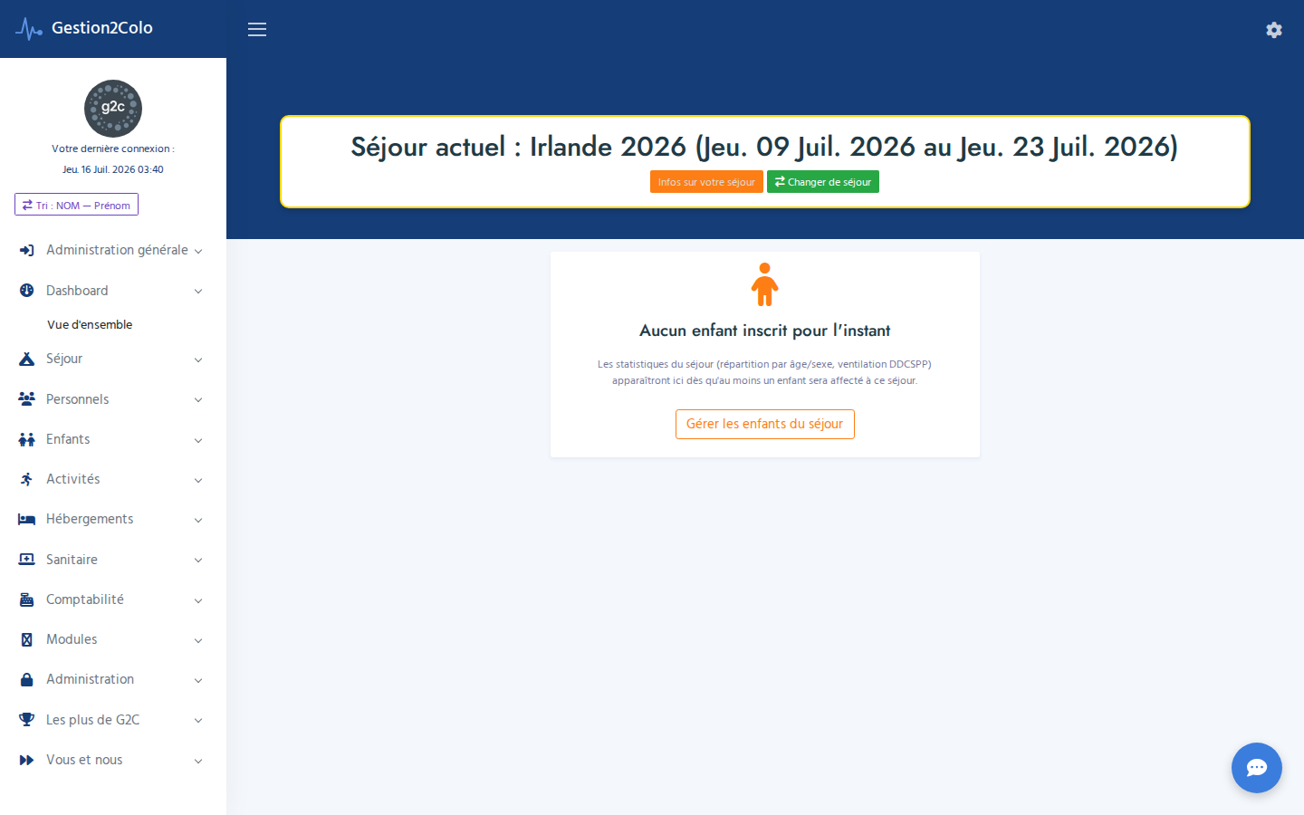 Tableau de bord Gestion2Colo